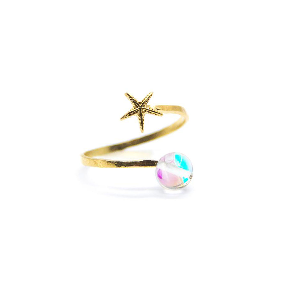 Starfish and Magic Pastel Pearl Spiral Ring