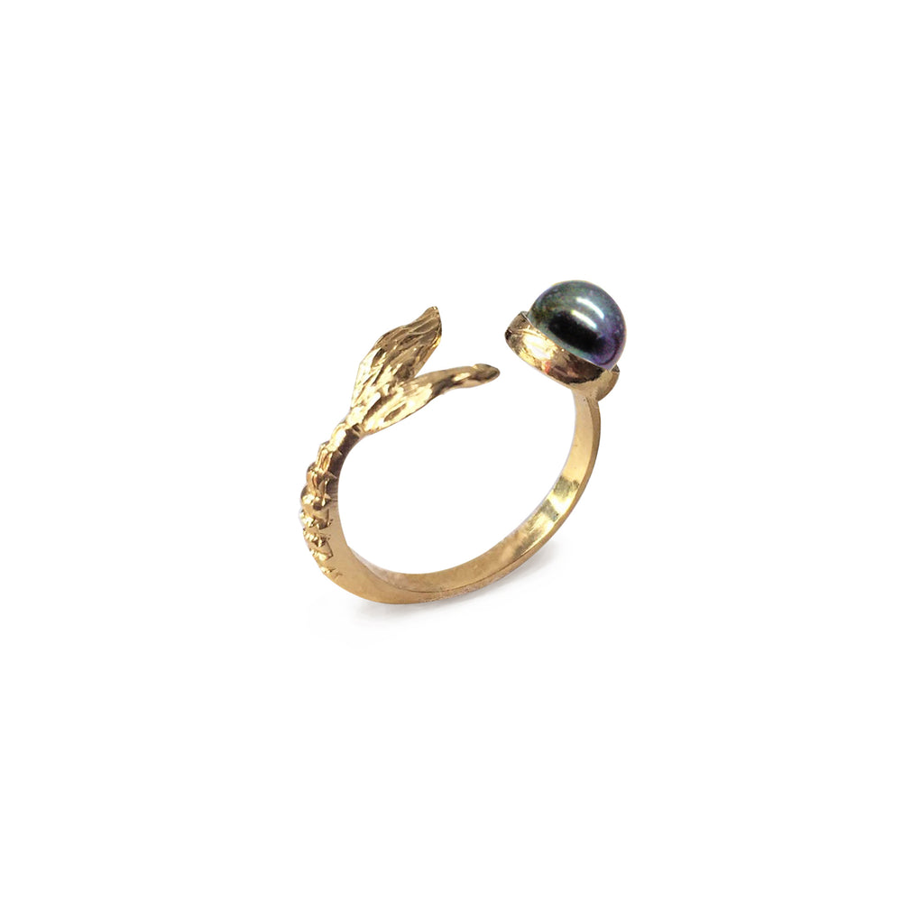 Mermaid Tail with Black Pearl Ring