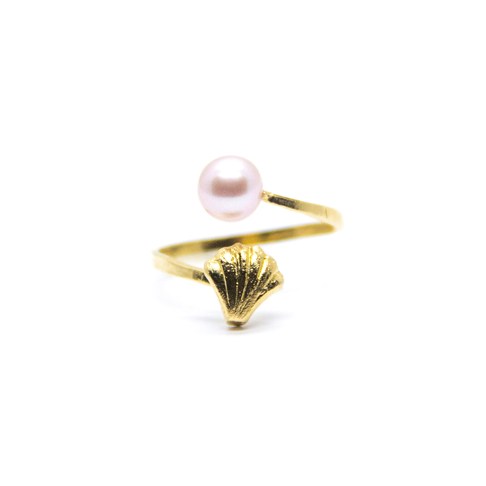 Mini Shell with White Pearl Spiral Ring