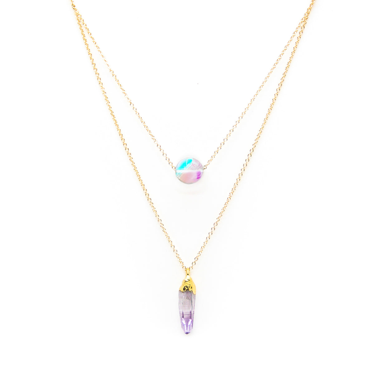 Double Necklace Magic Pastel Pearl and Amethyst – Mina De Mar