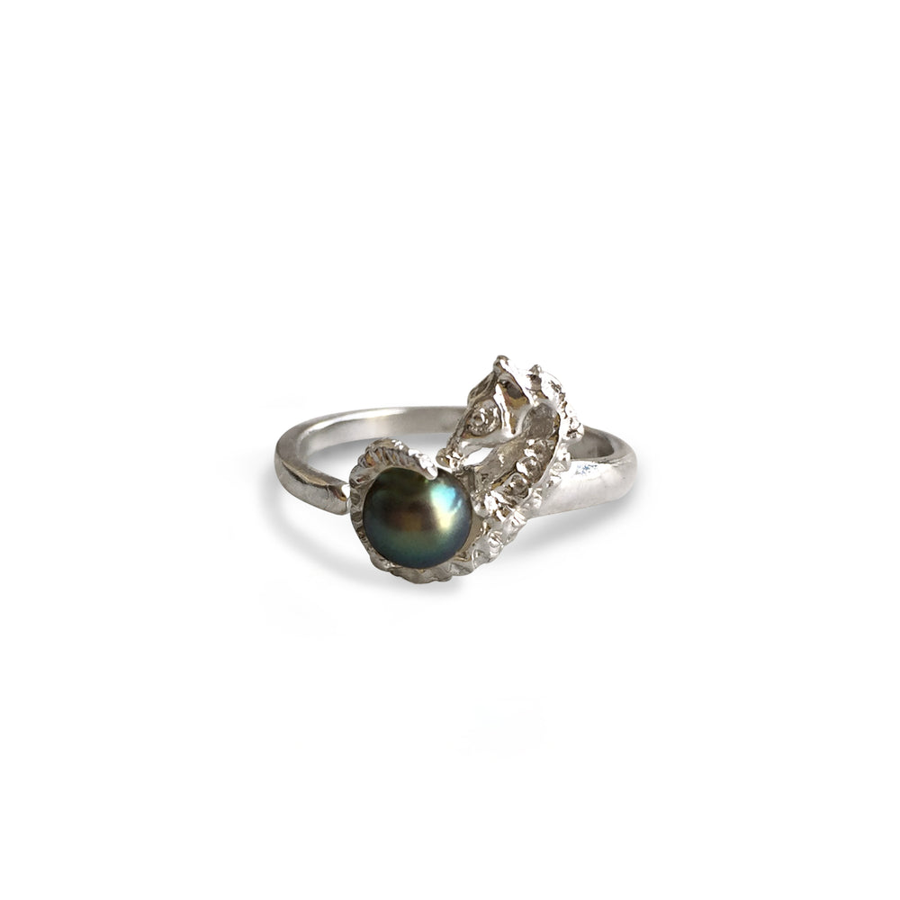 
                  
                    Seahorse with Black Pearl Ring
                  
                